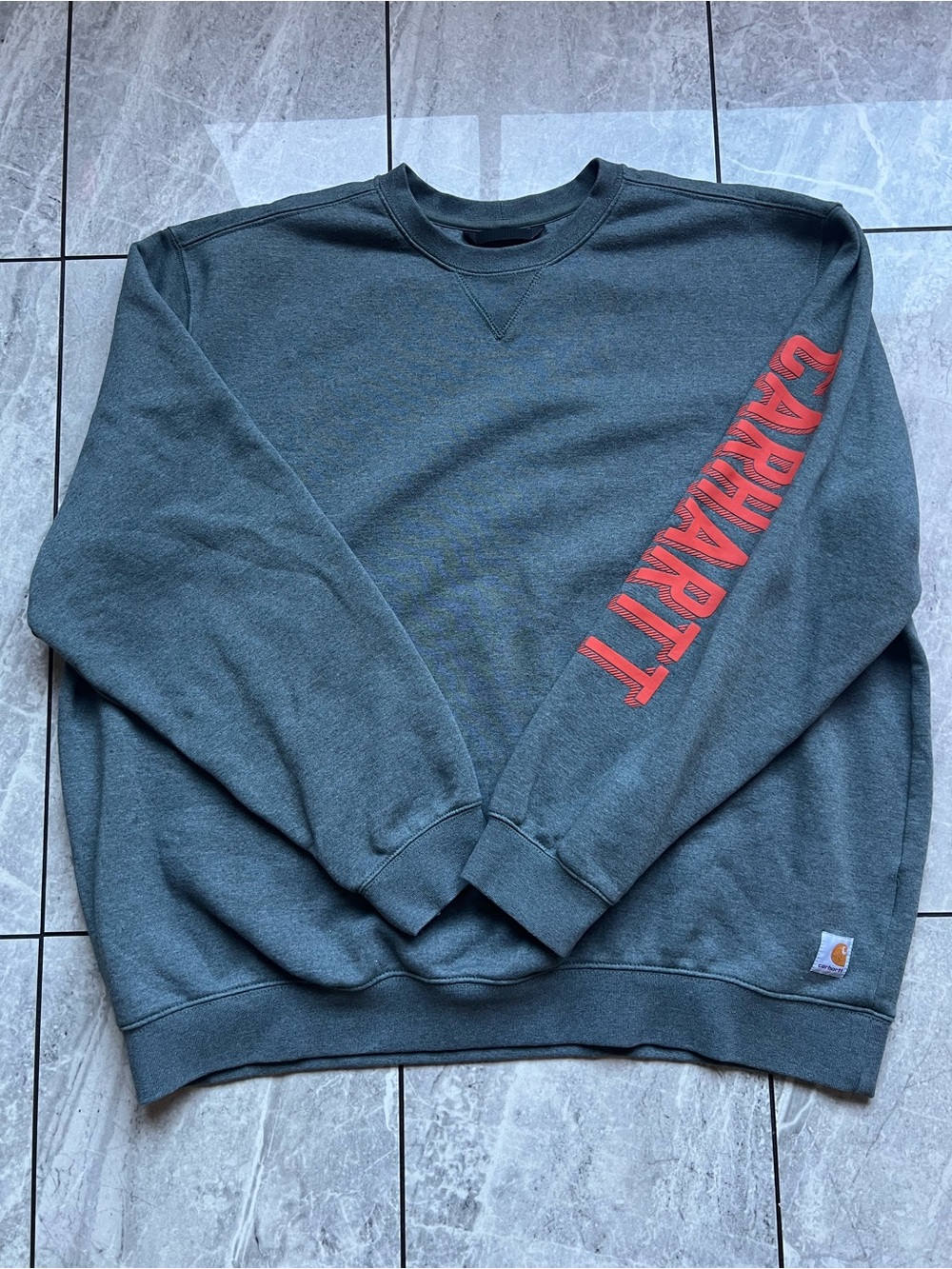 Carhartt Loose Fit Men Gray/Orange Midweight Crewneck Logo Graphic Sweatshirt2XL
